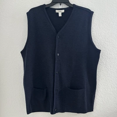 Turnbury 100% Merino Wool Knit Sweater Vest XL Blue Pockets Dwn Old Money Preppy - Image 1 of 4