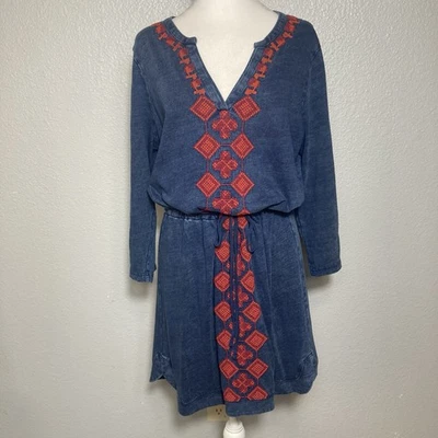 Lucky Brand мини-платье женщин большой длинным рукавом вышитый трикотажа темно-синий - Изображение 1 из 4