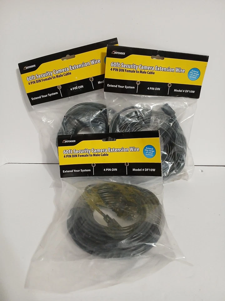 Defender DF10W 60 FT Security Camera Extension Cable BUNDLE OF 3 NEW - Image 1 of 4