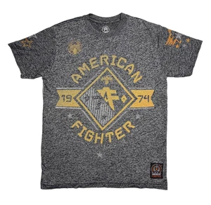 American Fighter Buckle Men’s Small Grey T-shirt Yellow White Design - Picture 1 of 4
