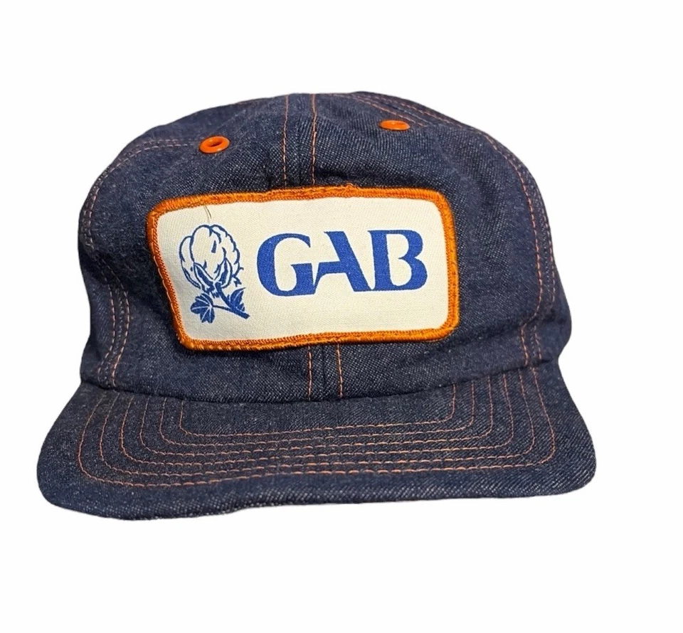 Vintage GAB Denim Hat Cap Mens 7 1/8-7 5/8 Indigo Blue Contrast Stitch USA Made - Image 1 of 4