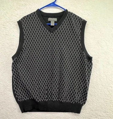 Saddlebred Vest Adult Large Black V Neck Diamond Print Sweater Mens - Image 1 of 4
