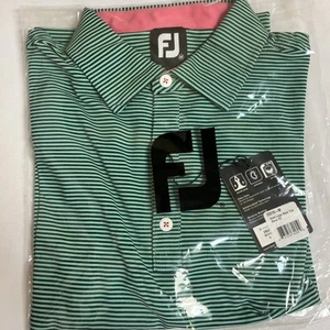Footjoy Striped Green/Black/Pink Logo Blem Top Men's Medium NEW - Picture 1 of 4