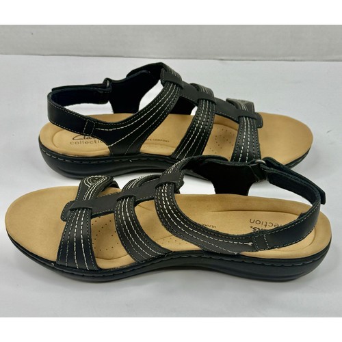 Sandali sportivi Clarks donna Laurieann Vine con cinturino in pelle nera taglia 10M nuovi con etichette