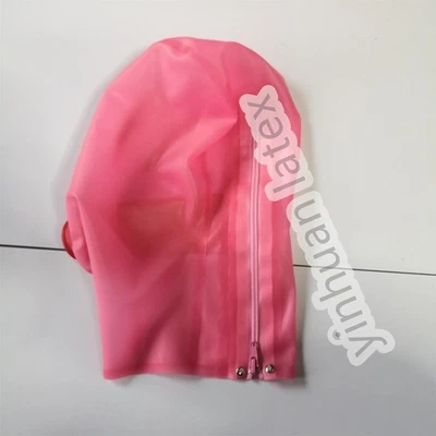 Transparent Pink Latex Hood Rubber Mask with Oral condom&Long Nose Tube Fetish - Image 1 of 4