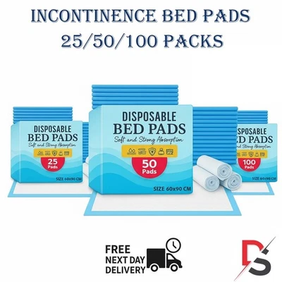 DISCOUNT SELLER 25/50/100Premium Incontinence Bed Pads Ultra Absorbent Protection Sheets 90x60cm