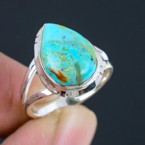 Anillo de vástago dividido de plata esterlina 925 maciza con piedras preciosas turquesa HR-026 - Imagen 1 de 5