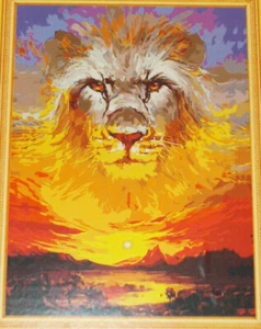 Malen nach Zahlen - 50x40cm - Löwe Sonne Sonnenuntergang - Leinwand / Malset - Bild 1 von 2