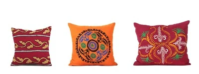 Suzani Pillow Cover Uzbek SET of 3 pcs 15.94" x 15.94" FREE Fast Shipment 09567 - Image 1 of 4