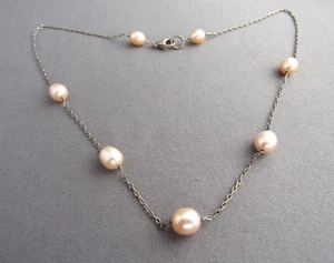 VINTAGE STERLING KETTENGLIED PERLE AUFGEREIHT PERLENKRAGEN HALSKETTE - Bild 1 von 4