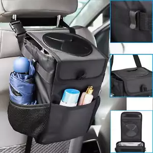 Car Trash Bag Automotive Garbage Can with Lid Foldable Trash Bin Universal Fit - Picture 1 of 15