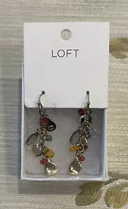 Loft Earrings 2” Gold Dangle MultiColored Pastel Stones And Hammered Metal NWT - Picture 1 of 3