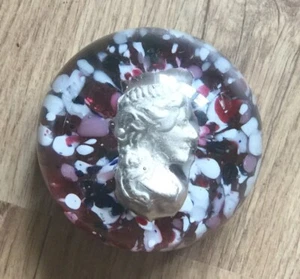 UNUSUAL 19C ANTIQUE GLASS PAPERWEIGHT WITH A SULPHIDE OF A WOMANS HEAD - Picture 1 of 3