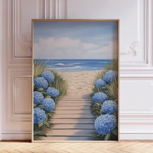 Blue Hydrangea Beachy Summer Wall Art Print - Picture 1 of 6