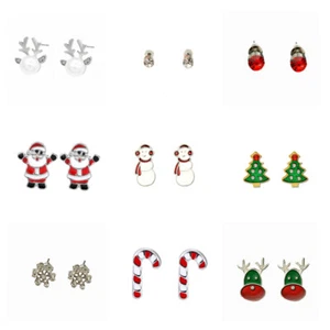6 pares de pendientes coloridos mixtos de árbol de Navidad ciervos muñeco de nieve joyería - Imagen 1 de 7