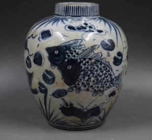 Feine chinesische Handmalerei blau-weiß Porzellan Fischtopf - Bild 1 von 6