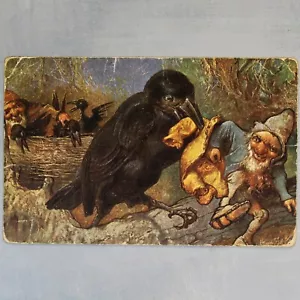 GNOME thief raven Antique postcard Kiev post stamp 1911 Heinrich Schlitt🐦⬛ - Picture 1 of 6