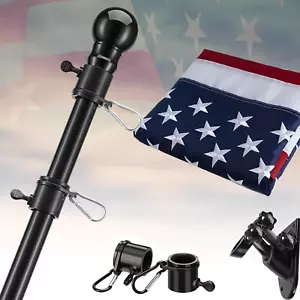 Flag Pole Kit with 3X5 Embroidered American Flag, 5Ft, Tangle Free, Black - Picture 1 of 8