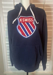 K-Swiss Navy Blue White Hoodie w/ Chenille Logo Patch Sz Large - Picture 1 of 4