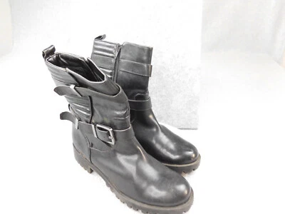 Nine West Motorcycle Boots  Women's 8M Black Straps Buckle Mid Calf Block Zip - Image 1 of 4