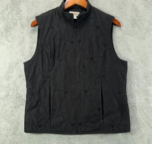 Talbots Weste Damen Medium Steppweste schwarz bestickt Blumen Taschen Reißverschluss - Bild 1 von 8