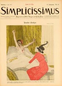 SIMPLICISSIMUS 1913 BY KAINER BOUDOIR ON LINEN ORIGINAL - Picture 1 of 1