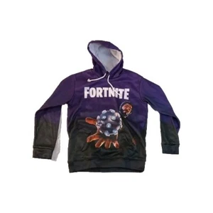 Fortnite Mens Medium Purple Graphic Hoodie Front/ Rear Print Drawstring Pullover - Picture 1 of 9