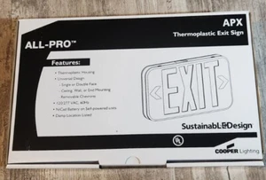 Cooper All-Pro Thermoplastic LED Exit Sign APX7R ~ RED LETTERS 25Watt 120/277 V - Picture 1 of 6