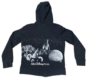 Disney Parks Disney World Black Zip Up Graphic Castle Epcot Size M - Picture 1 of 9