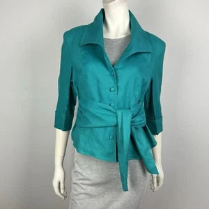 Chaqueta de lino Stitches Petite talla 10 mangas 3/4 cuello botón cintura corbata mujer - Imagen 1 de 12