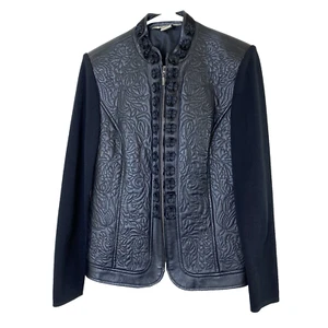 Nygard Collection Womens Embroidered Leather & Fabric Jacket Small Flowers Black - Picture 1 of 13