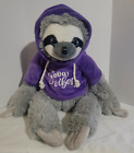 Sloth Stuffed Animal 18.5" W/Purple "Good Vibes" Hoodie
