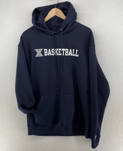 XAVIER Hoodie Mens L Basketball University CHAMPION MUSKETEERS Sweatshirt Blue Cover