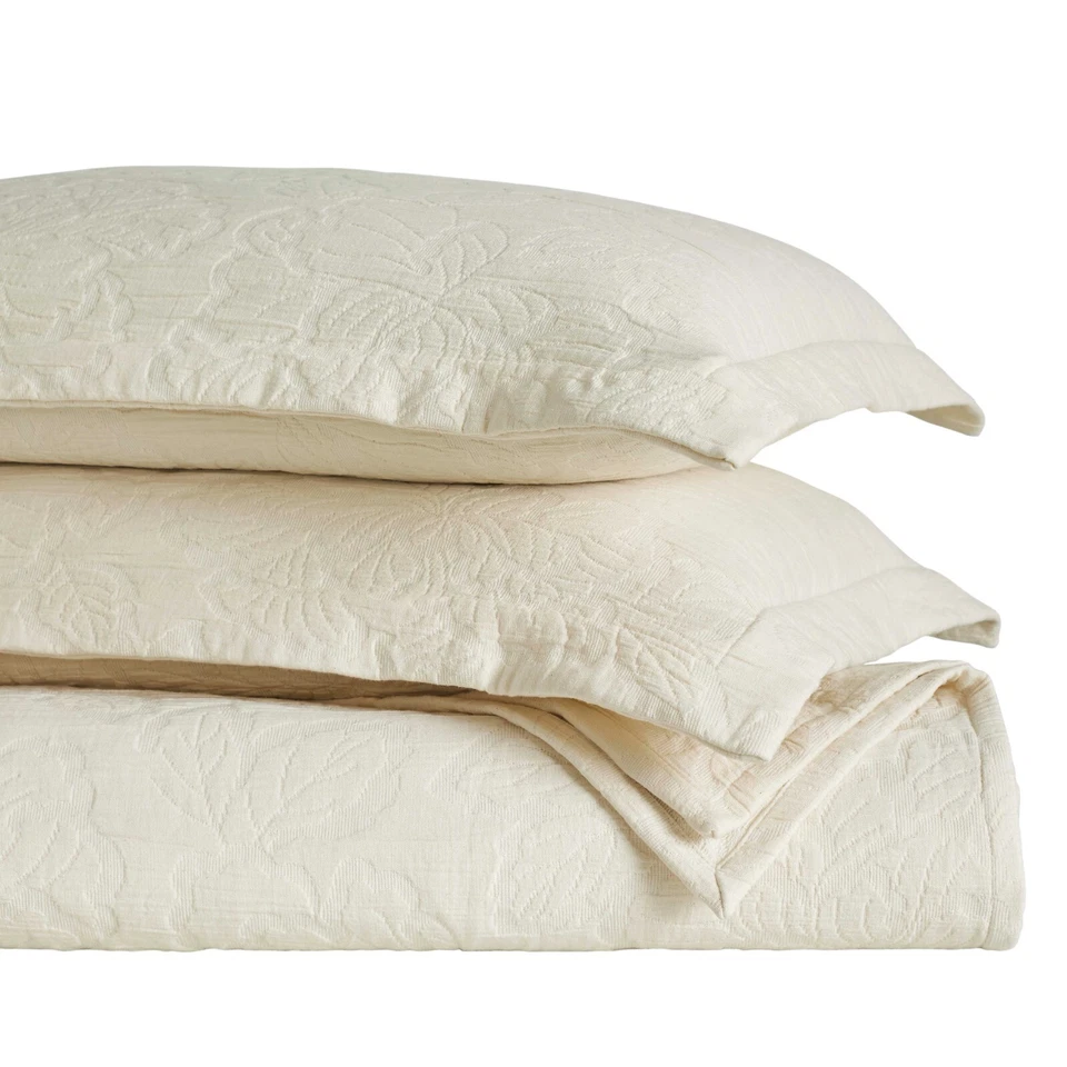 Juego de colcha y farsa floral tejida matelasse de algodón de hibisco de peso medio Foto 1 de 1