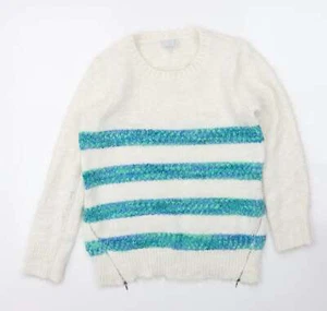 Debenhams Womens White Round Neck Acrylic Blend Jumper Size 10 - Picture 1 of 12
