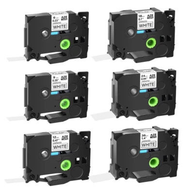 TZ TZe-221 231 241 251 6-36mm Black on White Label Tape Fit For Brother P-Touch - Image 1 of 4