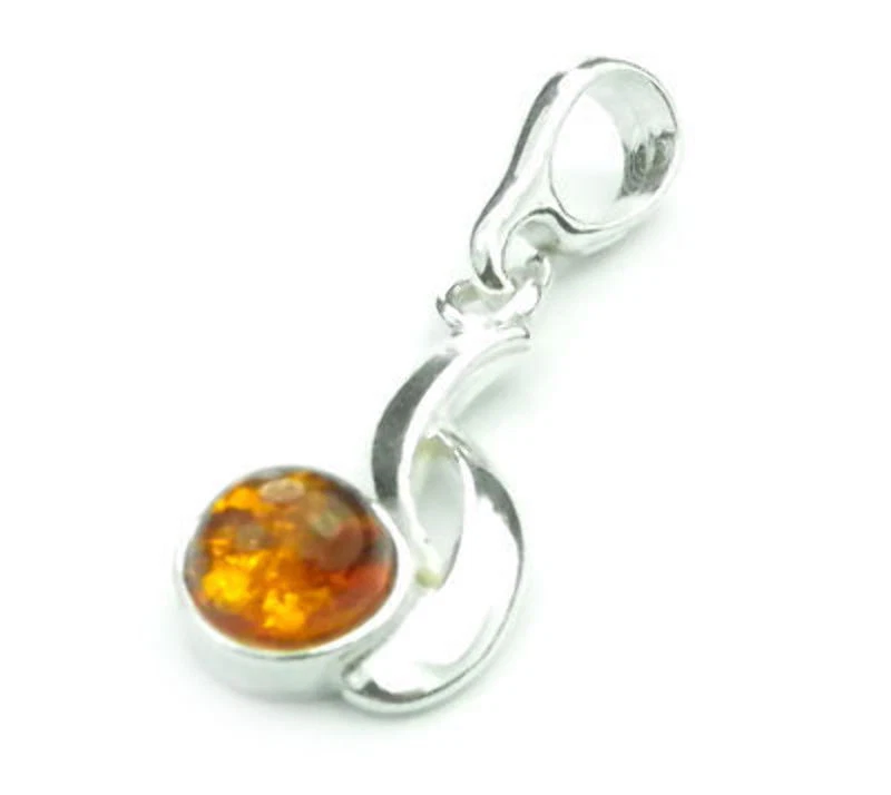Grazioso Pendente Designer In Argento Sterling 925 E Ambra Baltica 1561 - Immagine 1 di 1