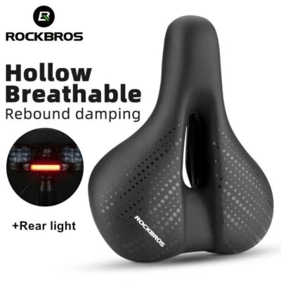 ROCKBROS Comfort Bike Seat Memory Foam Padded Soft Saddle + Taillight Waterproof - Image 1 of 4