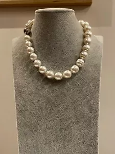 12 - 14mm South Sea Semi-Baroque High Lustre Pearl Necklace, 18K Gold Clasp. - Picture 1 of 8