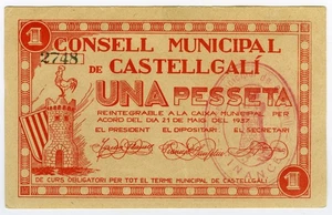# SPAIN CIVIL WAR 1937 • CASTELLGALI  1 PTA MUNIC ☆ GUERRA CIVIL ESPAÑOLA ☆D1502 - Picture 1 of 2