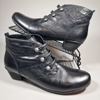 Remonte Black Leather R7557 Heeled Ankle Boots Shoes Womens Size 8 - Image 1 of 4
