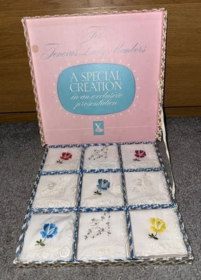Nine Assorted Vintage Embroidered Fine Cotton Ladies Hankies Boxed - Image 1 of 4