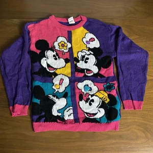 VTG Disney Mickey Minnie Mouse Color Block Sweater Size 14 Comic Minnie 90s - Picture 1 of 8