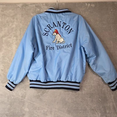 Vtg Snap Front Satin Bomber Jacket Scranton Fire Dalmatian USA Made Mens Lg ? - Image 1 of 4