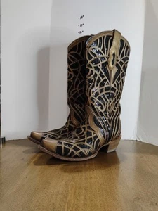 Corral Western Boots- C3513 Ladies Size 7medium Gold/Bronze With Black Sequins - Picture 1 of 20