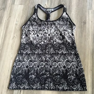 Athleta Womens Tank Top Fuse Racerback Black/White Paisley Athletic Size Medium - Picture 1 of 10