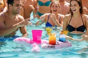 Set 2 Limited Edition Koozie Floaties Decor PINK dog & sunglasses Y2K - Picture 1 of 15