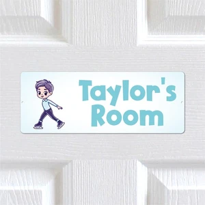 Personalised Aluminium Door Sign Ice Skater Boy Kids Room Metal Plaque. Any Text - Picture 1 of 5