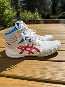 ASICS Snap Down Boys Size 5.5 Wrestling Shoes Sneakers White Blue Youth Kids - Picture 1 of 11