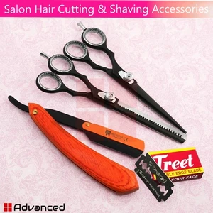 Premium Barber Hair Cutting Scissors Texturizing Hair Cut Shaving Razor Wooden - Picture 1 of 4